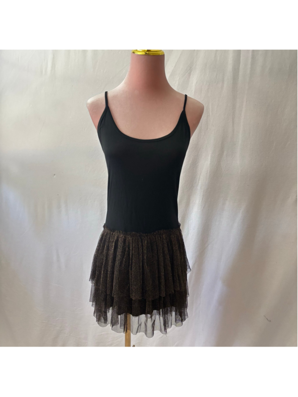 Followup Black Gold Metallic Tulle Drop Waist Mini Dress Y2K Party Holiday NYE
